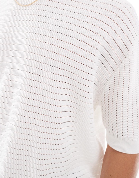 Bershka knit textured t-shirt in white