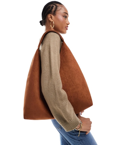 ASOS DESIGN faux suede scoop tote bag in tan