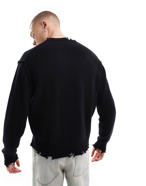 Bershka distressed knitted sweater in black