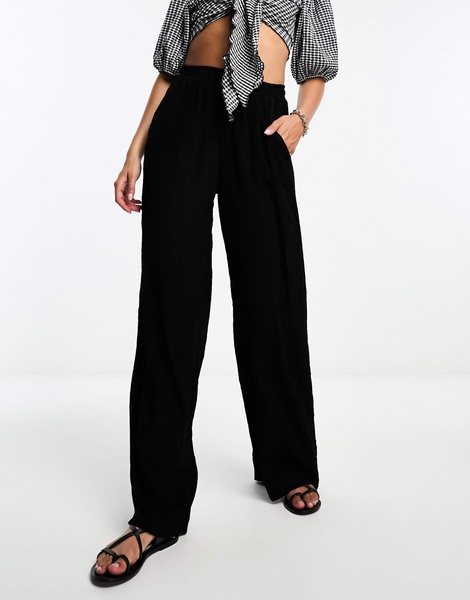 Bershka high waisted crinkle pants in black