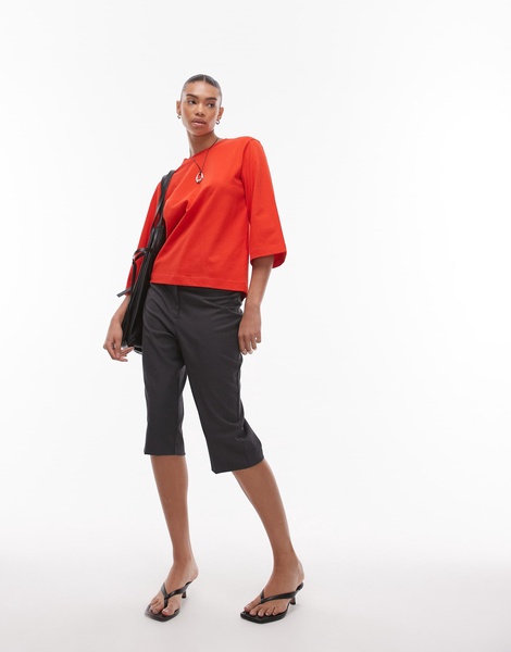 ARKET heavyweight 3/4 sleeve T-shirt in red