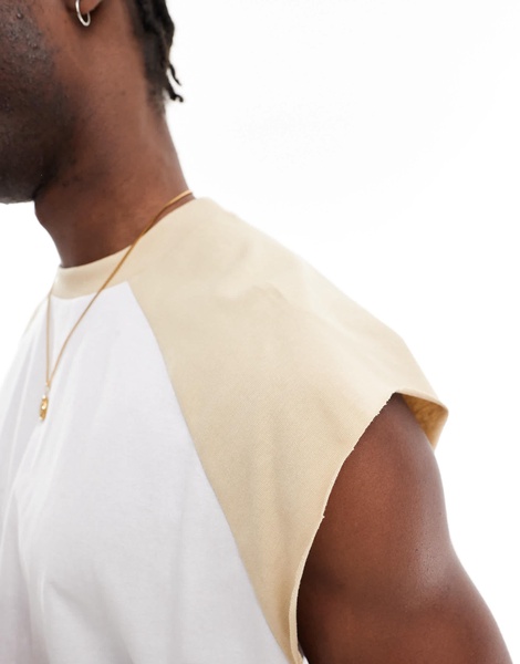 ASOS DESIGN extreme oversized cropped T-shirt with raglan sleeves and raw hem in white and beige