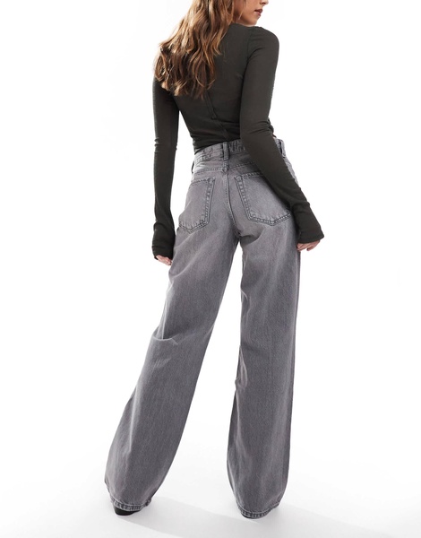 Bershka high waist 90s wide leg jeans in washed gray