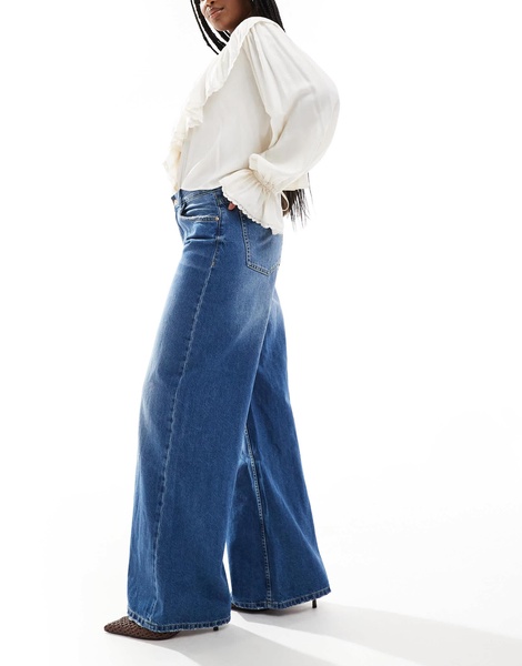 Bershka high waisted wide leg jeans in indigo wash