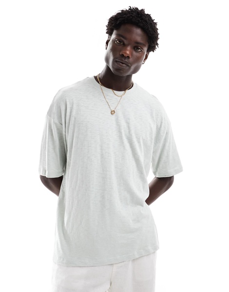 ASOS DESIGN oversized textured T-shirt in heavyweight 220gsm in gray with back print