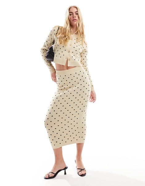ASOS DESIGN knit jacquard midi skirt in cream polka dot - part of a set