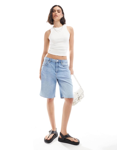 Bershka ruched sides tank top in white