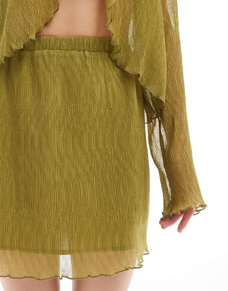 Pieces woven sheer plisse mini skirt in green - part of a set