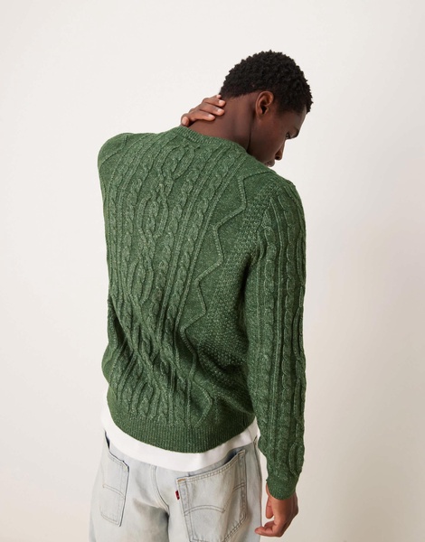 ASOS DESIGN heavyweight cable knit crew neck sweater in dark green
