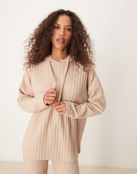 ASOS DESIGN supersoft wide rib longline oversized hoodie in oat - part of a set