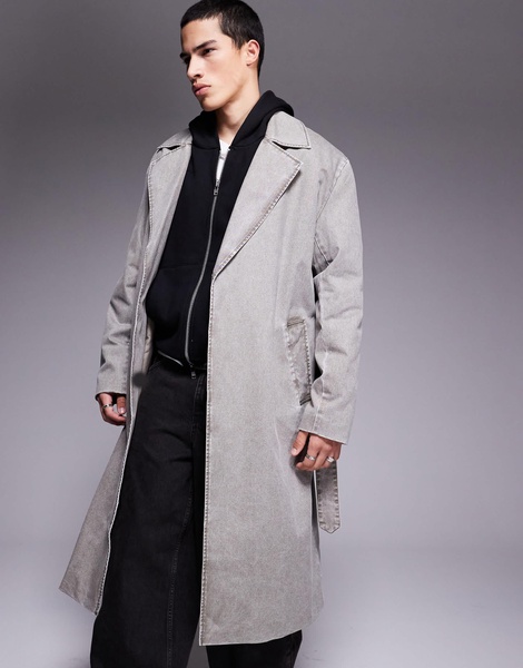 ASOS DESIGN oversized trench coat in washed stone