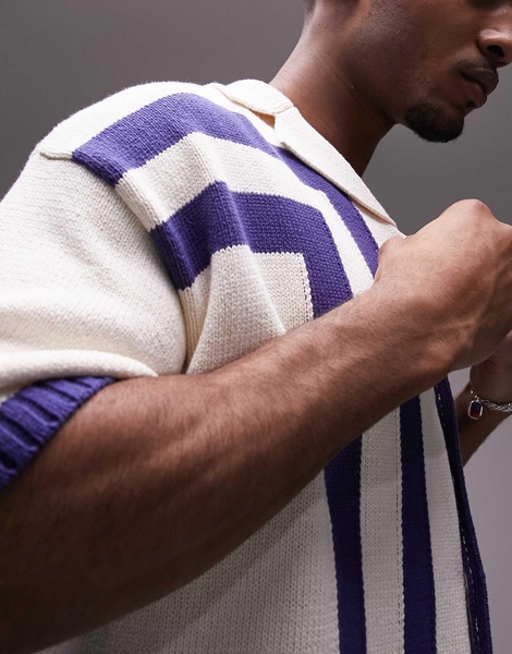 Topman knit crochet vertical stripe button up shirt in white