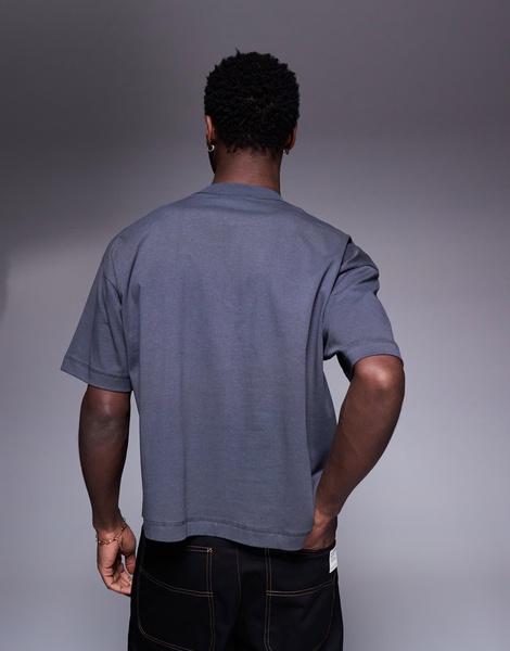 ASOS DESIGN heavyweight oversized boxy tee with contrast seam 240gsm in charcoal