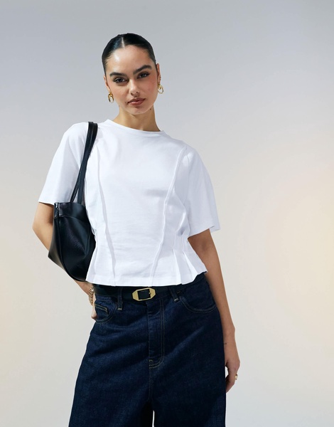 ASOS DESIGN seam detail short sleeve corset waist T-shirt in white