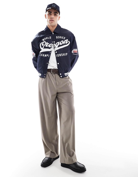 Bershka retro sports bomber jacket in blue