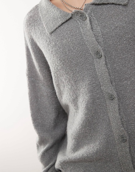 Reclaimed Vintage polo cardigan in charcoal