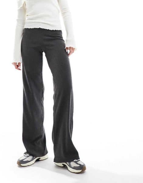 Bershka crinkle flared pants in charcoal
