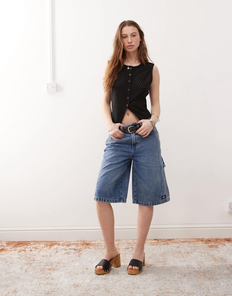 Reclaimed Vintage broderie button through vest in black
