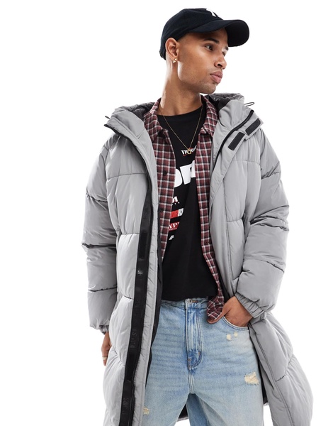 Bershka longline puffer coat in gray