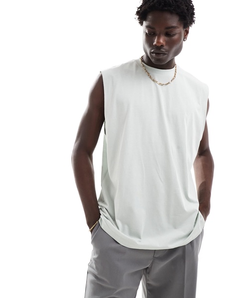 ASOS DESIGN oversized tank top in gray with abstract back print