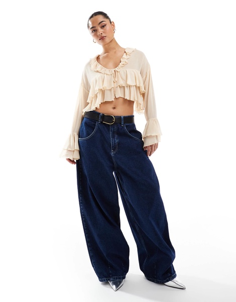 Bershka sheer tie front top in pink