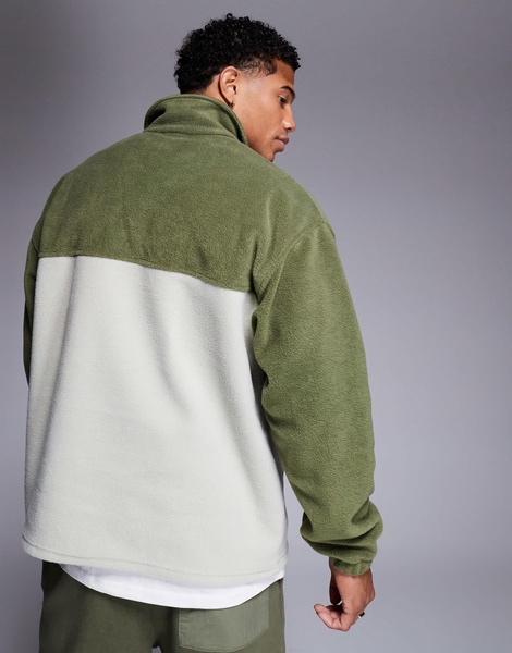 ASOS DESIGN oversized rugby polo fleece sweatshirt in green and gray