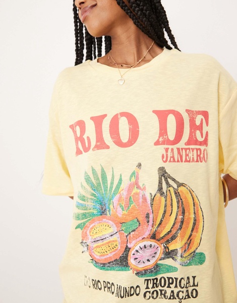 ASOS DESIGN oversized slubby t-shirt with rio de janeiro fruit graphic in yellow