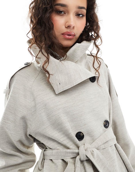ASOS DESIGN short linen trench coat in stone