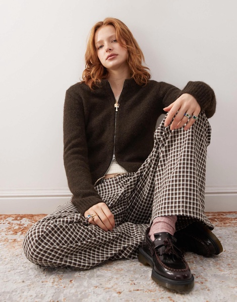 Weekday Odora wool blend zip cardigan in brown
