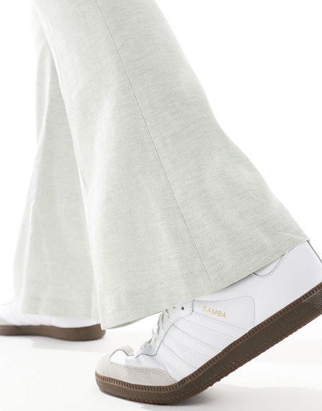 ASOS DESIGN smart high waist flared pants in sage green herringbone