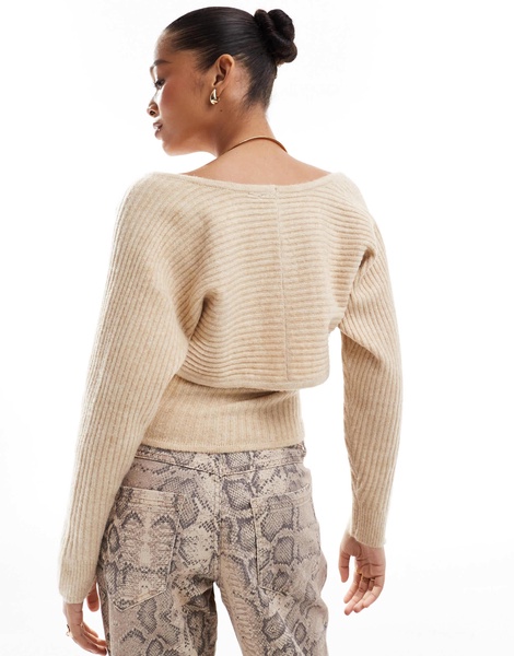 Pieces relaxed knit bolero in cream melange - part of a set
