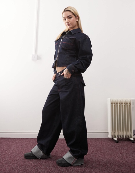 COLLUSION X002 baggy jeans with turn up hem in rinse wash