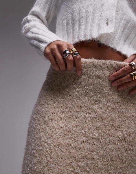 Topshop knit fluffy skirt in oat