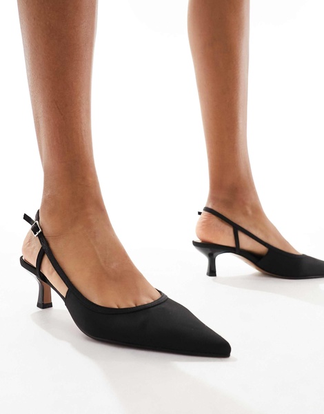 ASOS DESIGN Wide Fit Strut slingback kitten heeled shoes in black