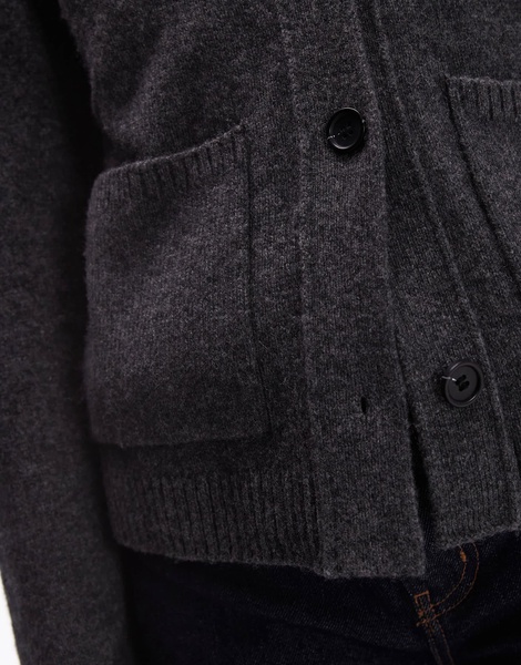 ARKET textured yarn wool cardigan with v-neck and front pockets in dark gray