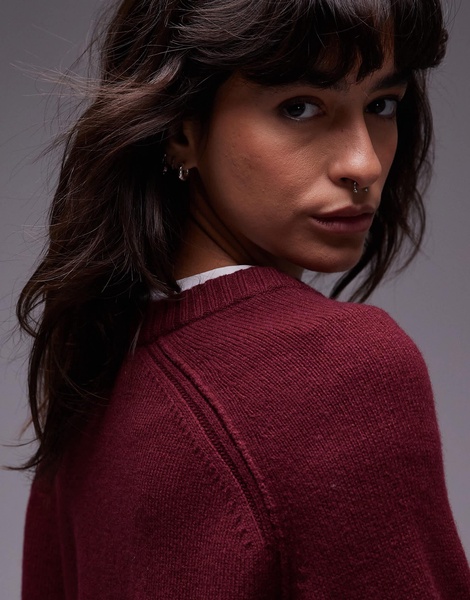 ARKET wool crew neck sweater in burgundy