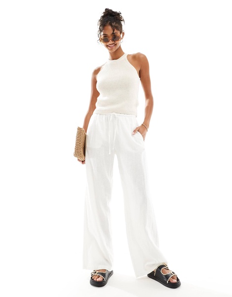 Vero Moda ribbed knit halter top in cream