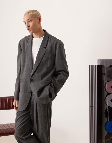 ASOS DESIGN slouchy oversized suit jacket in charcoal mini herringbone