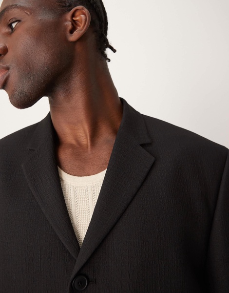ASOS DESIGN boxy cropped suit jacket in black texture