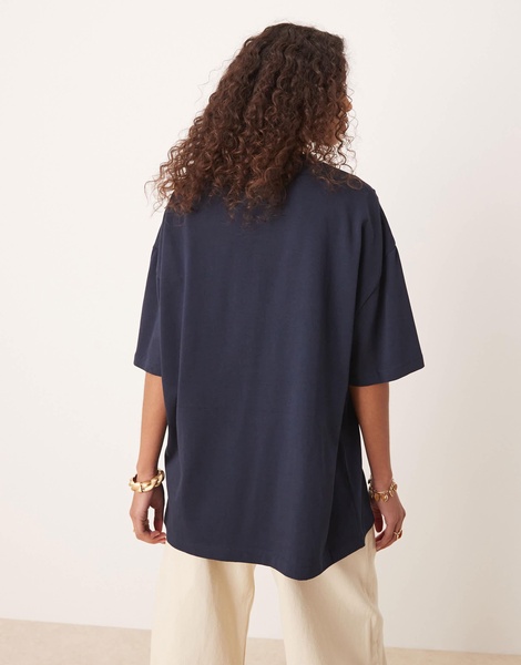 ASOS DESIGN oversized T-shirt with tonal floral graphic in navy
