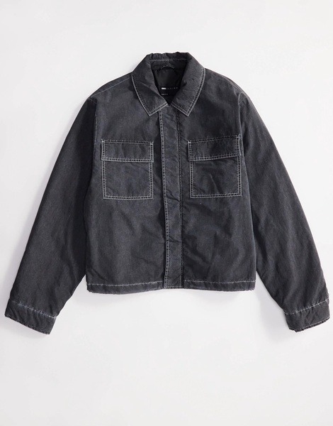 ASOS DESIGN oversized cropped wadded jacket with contrast stitch in black wash