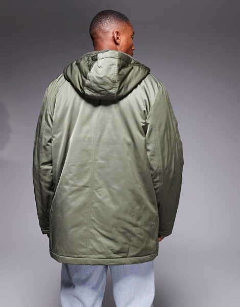ASOS DESIGN padded teddy lined parka in khaki