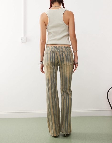 Edikted Eternity 70s pinstripe flared jeans in sand wash