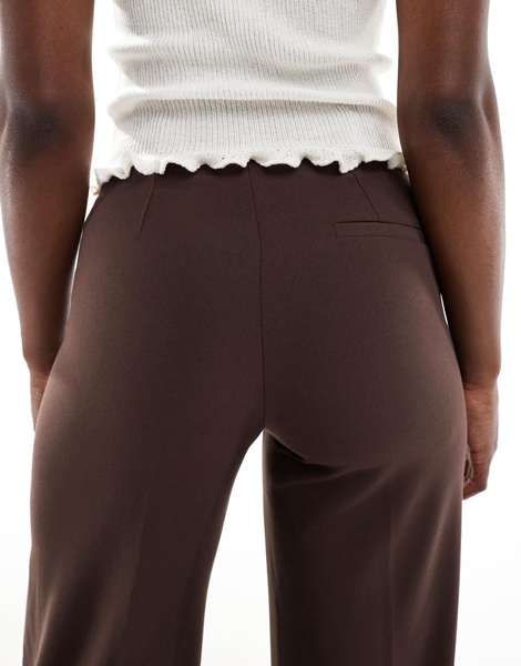 Bershka high waisted wide leg tailored pants in brown