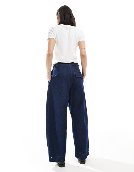 ASOS DESIGN barrel leg jean with tab detail in indigo - part of a set