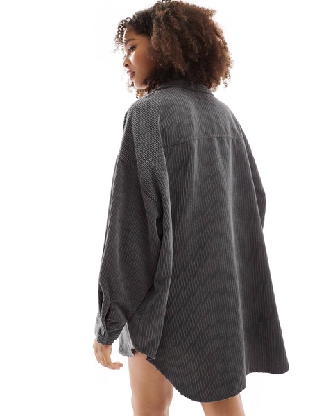 ASOS DESIGN oversized variegated cord shirt in gray - part of a set