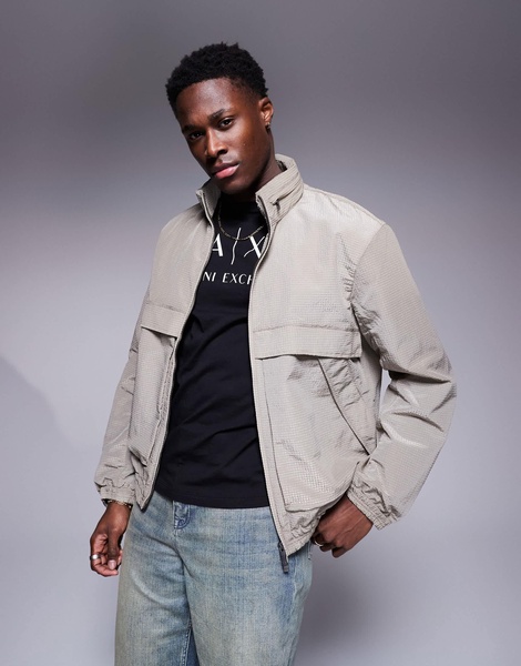 Armani Exchange waffle windbreaker jacket in beige