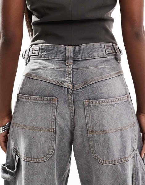 Bershka adjustable waist carpenter jeans in gray wash