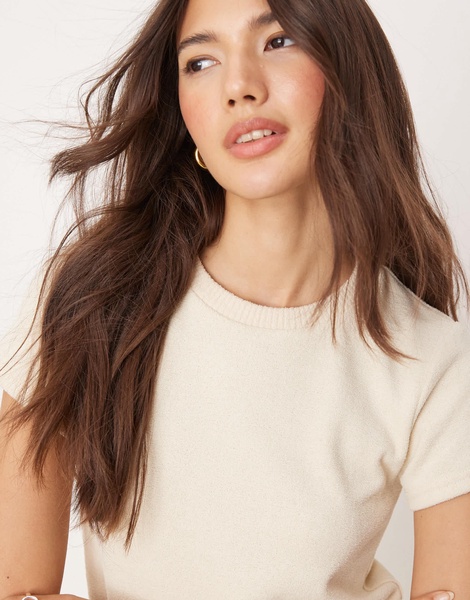 ASOS DESIGN mix & match lounge fluffy sock tee in cream