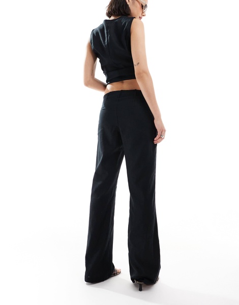 Bershka low rise linen wide leg tailored pants in black - part of a set